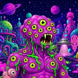 Oozlings #7905, Mutated Eyeball Cluster · Neon City