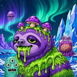 Oozlings #7906, Slime Sloth · Aurora Ice