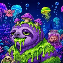 Oozlings #7917, Slime Sloth · Glow Reef
