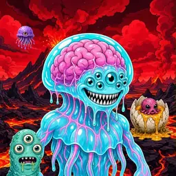 Oozlings #7957, Jellyfish Brain · Lava Fields