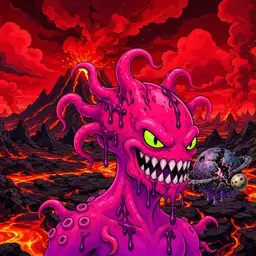 Oozlings #7966, Mutated Squid · Lava Fields