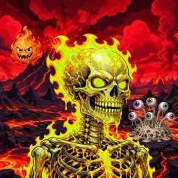 Oozlings #7978, Mutated Fire Skull · Lava Fields