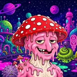 Oozlings #7980, Mushroom Head · Neon City