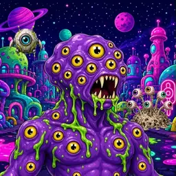 Oozlings #7986, Eyeball Cluster · Neon City