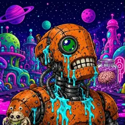 Oozlings #807, Rusty Robot · Neon City
