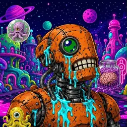 Oozlings #808, Rusty Robot · Neon City