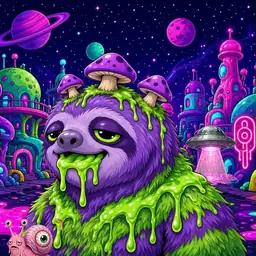 Oozlings #816, Slime Sloth · Neon City