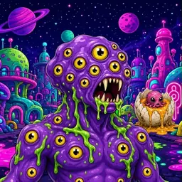 Oozlings #8182, Eyeball Cluster · Neon City