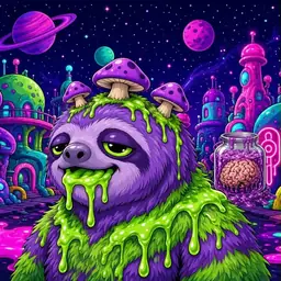 Oozlings #822, Slime Sloth · Neon City