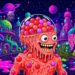 Oozlings #8389, Mutated Gumball Brain · Neon City