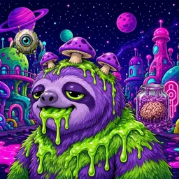 Oozlings #8435, Slime Sloth · Neon City