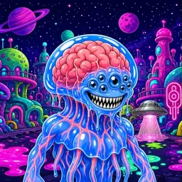 Oozlings #8445, Mutated Jellyfish Brain · Neon City
