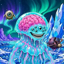 Oozlings #8483, Jellyfish Brain · Aurora Ice