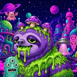 Oozlings #8516, Slime Sloth · Neon City