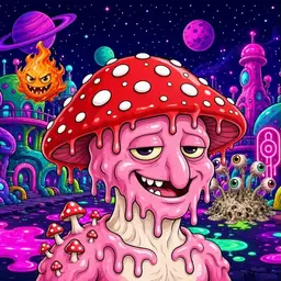 Oozlings #8532, Mushroom Head · Neon City