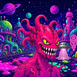 Oozlings #8545, Mutated Squid · Neon City