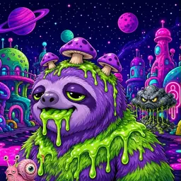 Oozlings #8573, Slime Sloth · Neon City