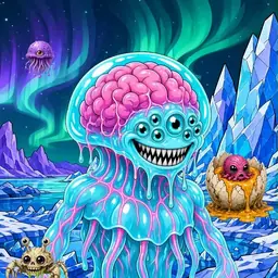 Oozlings #8583, Jellyfish Brain · Aurora Ice