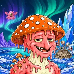 Oozlings #8594, Mutated Mushroom Head · Aurora Ice