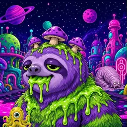 Oozlings #8697, Slime Sloth · Neon City