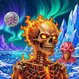 Oozlings #8701, Fire Skull · Aurora Ice