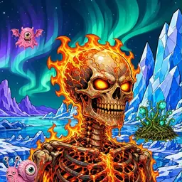 Oozlings #8703, Fire Skull · Aurora Ice