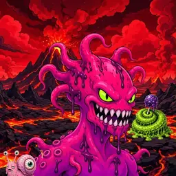 Oozlings #8736, Mutated Squid · Lava Fields