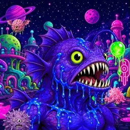 Oozlings #8809, Mutated Anglerfish · Neon City