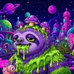 Oozlings #8899, Slime Sloth · Neon City