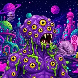 Oozlings #8904, Eyeball Cluster · Neon City
