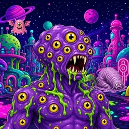 Oozlings #8917, Eyeball Cluster · Neon City