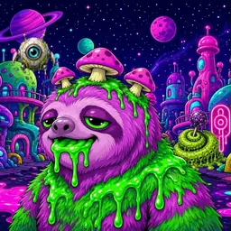 Oozlings #8937, Mutated Slime Sloth · Neon City