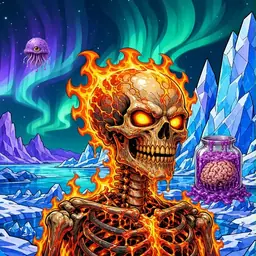 Oozlings #8981, Fire Skull · Aurora Ice