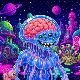 Oozlings #9045, Mutated Jellyfish Brain · Neon City