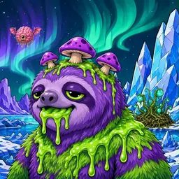 Oozlings #9051, Slime Sloth · Aurora Ice