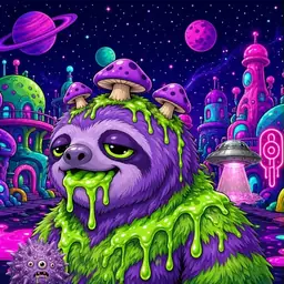 Oozlings #9077, Slime Sloth · Neon City