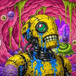 Oozlings #9099, Mutated Rusty Robot · Flesh Cave