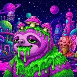 Oozlings #9130, Mutated Slime Sloth · Neon City