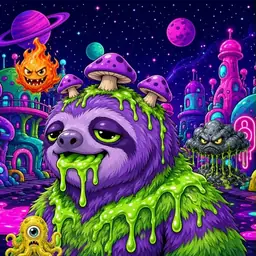 Oozlings #9187, Slime Sloth · Neon City