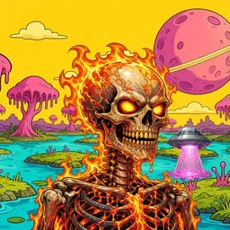 Oozlings #928, Fire Skull · Turquoise Swamp