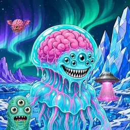 Oozlings #9307, Jellyfish Brain · Aurora Ice
