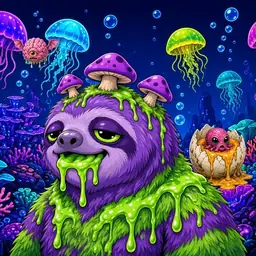Oozlings #9349, Slime Sloth · Glow Reef