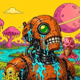 Oozlings #94, Rusty Robot · Turquoise Swamp