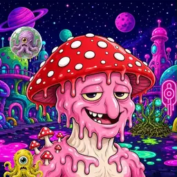 Oozlings #9443, Mushroom Head · Neon City