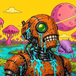 Oozlings #948, Rusty Robot · Turquoise Swamp