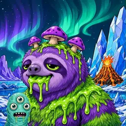 Oozlings #9552, Slime Sloth · Aurora Ice