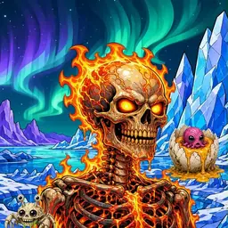 Oozlings #9559, Fire Skull · Aurora Ice