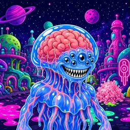 Oozlings #9581, Mutated Jellyfish Brain · Neon City