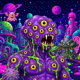 Oozlings #9613, Eyeball Cluster · Neon City