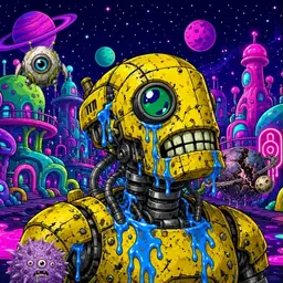 Oozlings #9624, Mutated Rusty Robot · Neon City